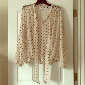 See through brown polka dot blouse